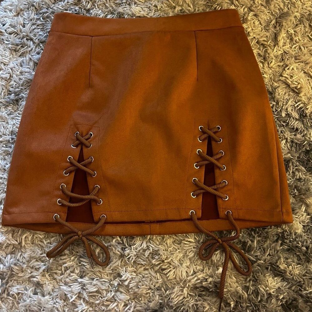 Camel brown lace up skirt
